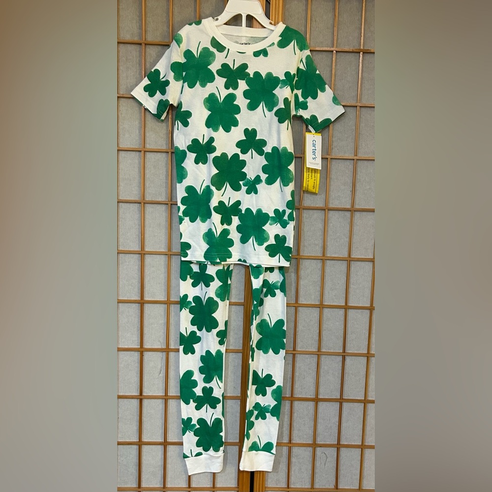 Carters Cotton St Patricksday Clover 2pc Pajama Girls 12 NWT